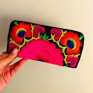 Hand Embroidered Black Wallet